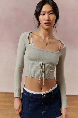 UO Space-Dye Fluted Sleeve Ribbed Knit Top
