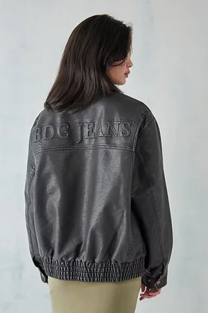 BDG Urban Outfitters Womens Faux Leather Brown Moto Jacket Fleece