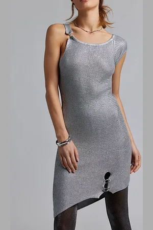 The Ragged Priest Astral Asymmetric Metallic Mini Dress in , Women