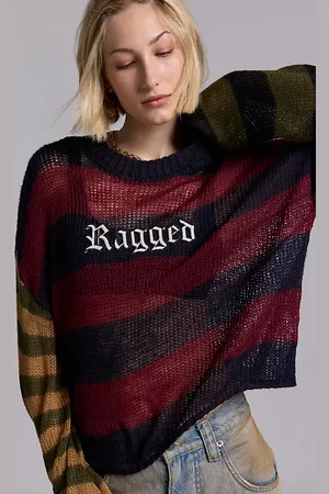 The Ragged Priest Embroidered Graphic Mixed Stripe Sweater in , Women