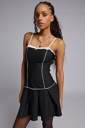 Daisy Street Pinstripe Drop Waist Mini Dress in , Women