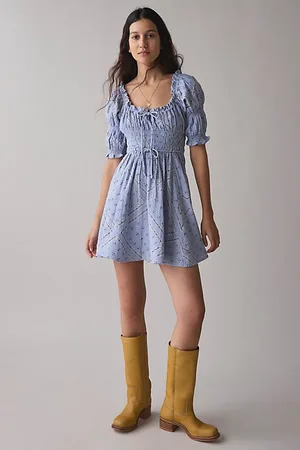 Kimchi Blue Sofia Smocked Tie-Front Bow Mini Dress in , Women