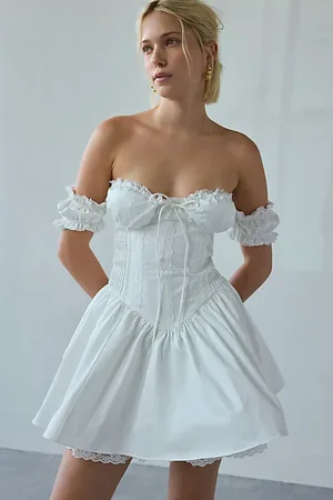 Glamorous Drop-Waist Corset Lace-Trim Mini Dress in , Women