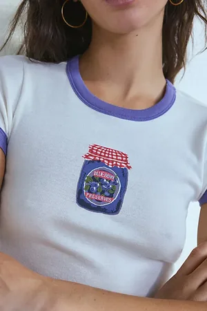 Kimchi Blue Too Perfect Graphic Ringer Baby Tee in , Women