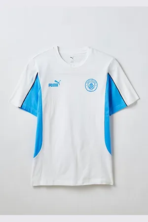 PUMA MCFC Soccer Graphic Tee in White/Team Light Blue, Men