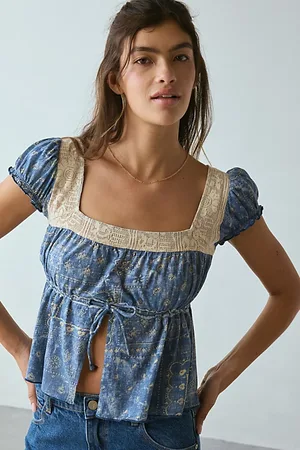 Kimchi Blue Lulu Lace-Trim Babydoll Flyaway Blouse in , Women