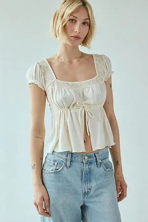 Kimchi Blue Lulu Lace-Trim Babydoll Flyaway Blouse in , Women