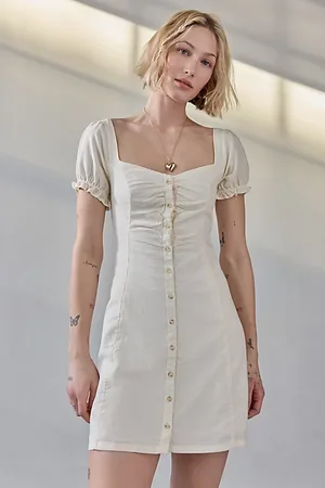 Kimchi Blue Nina Button-Down Milkmaid Mini Dress in , Women