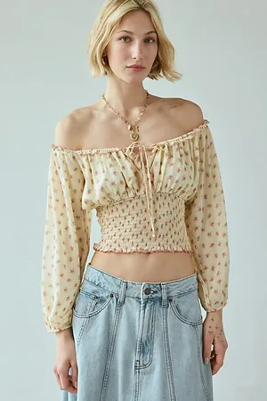Kimchi Blue Daylight Smocked Tie-Front Cropped Blouse in , Women