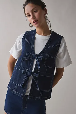 Kimchi Blue Nora Tie-Front Denim Vest Jacket in , Women