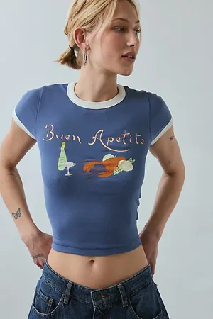 BDG Too Perfect Buen Apetito Graphic Ringer Baby Tee in , Women