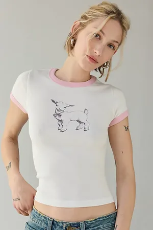 Kimchi Blue Too Perfect Baby Goat Graphic Ringer Baby Tee in , Women