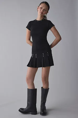 The Ragged Priest Transit Drop-Waist Pleated Mini Dress in , Women