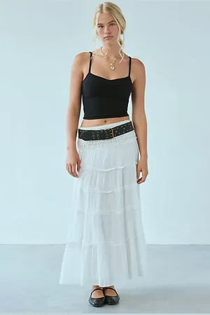 Kimchi Blue Ellie Crochet Waistline Tiered Maxi Skirt in , Women