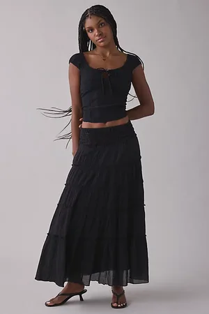 Kimchi Blue Ellie Crochet Waistline Tiered Maxi Skirt in , Women