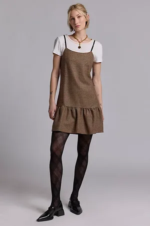 Daisy Street Plaid Drop Waist Tie-Strap Mini Dress in , Women