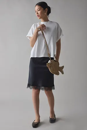 Kimchi Blue Addy Lace Trim Satin Slip Midi Skirt in , Women