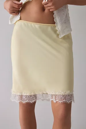 Kimchi Blue Addy Lace Trim Satin Slip Midi Skirt in , Women