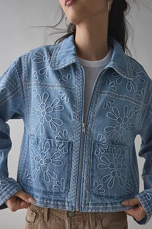 Kimchi Blue Mary Floral Embroidered Denim Jacket in , Women