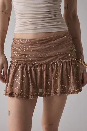 Kimchi Blue Janie Sequin-Embroidered Mesh Foldover Mini Skirt in , Women