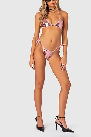 Edikted Lilly Sequin String Bikini Bottom in , Women
