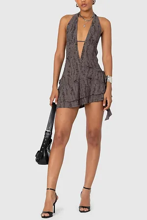 Edikted Shredded Backless Halter Mini Dress in , Women