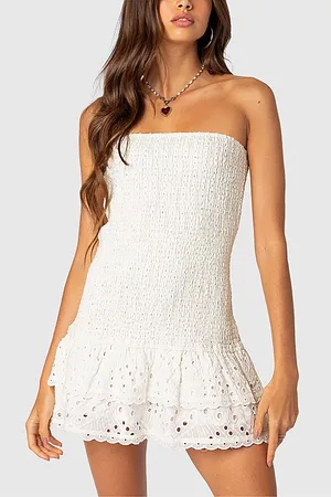 Edikted Livia Lacey Scrunch Mini Dress in , Women