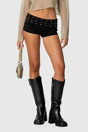 Edikted Studded Foldover Micro Shorts in , Women