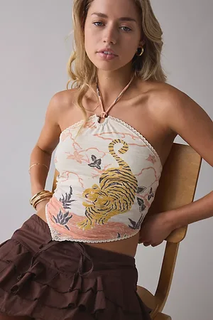 Kimchi Blue Mya Y-Neck Halter Crop Top in , Women