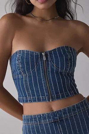 ABrand Petra Diamond Academia Denim Bustier Top in , Women