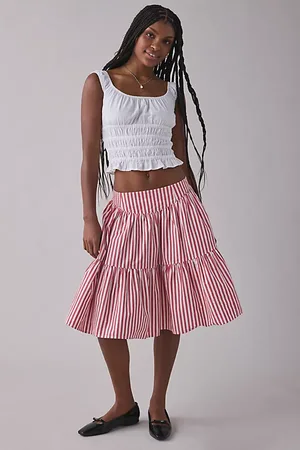 Kimchi Blue Malia Tiered Cotton Midi Skirt in , Women