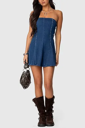 Edikted Fara Strapless Denim Mini Dress in , Women
