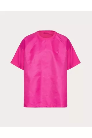 VALENTINO CREWNECK COTTON T-SHIRT WITH NYLON PANEL AND STUD DETAIL Man PINK PP L