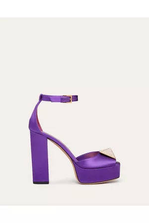 VALENTINO GARAVANI ONE STUD OPEN-TOE SATIN PLATFORM PUMP WITH STUD AND CRYSTALS 120MM Woman ELECTRIC VIOLET/CRYSTAL 35.5