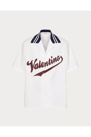 VALENTINO Men Shirts - COTTON BOWLING SHIRT WITH PATCH Man WHITE/BLUE/MAROON 46