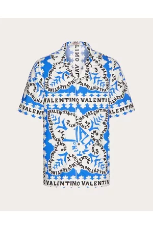 VALENTINO Men Shirts - COTTON SHIRT WITH MINI BANDANA PRINT Man BLUE/IVORY/NAVY 46