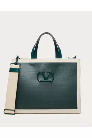 VALENTINO GARAVANI Men Bags - VLOGO SIGNATURE CANVAS SHOPPING BAG Man COLLEGE GREEN/NATURAL UNI