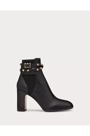 VALENTINO GARAVANI Women Ankle Boots - ROCKSTUD GRAINY CALFSKIN ANKLE BOOT 90 MM Woman BLACK 34.5