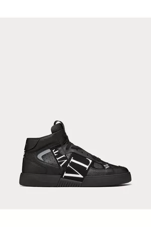 VALENTINO GARAVANI Men Low Top & Lifestyle Sneakers - MID-TOP CALFSKIN VL7N SNEAKER WITH BANDS Man BLACK 39.5
