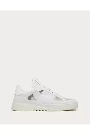 VALENTINO GARAVANI Men Low Top & Lifestyle Sneakers - VL7N LOW-TOP SNEAKER IN CALFSKIN AND MESH FABRIC WITH BANDS Man WHITE 38.5