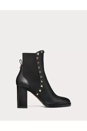 VALENTINO GARAVANI Women Ankle Boots - ROCKSTUD GRAINY CALFSKIN ANKLE BOOT 80 MM Woman BLACK 35.5