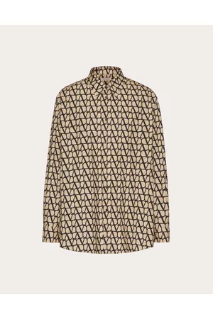 VALENTINO Men Long Sleeved Shirts - LONG SLEEVE COTTON SHIRT WITH TOILE ICONOGRAPHE PRINT Man BEIGE/BLACK 39