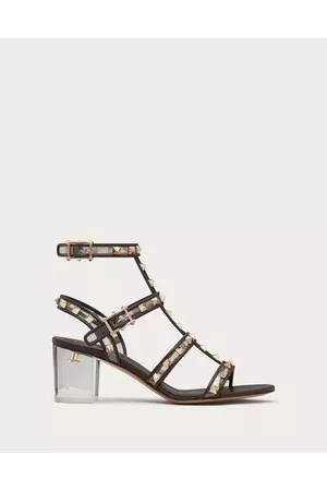 VALENTINO GARAVANI Women Heeled Sandals - ROCKSTUD SANDAL IN POLYMER MATERIAL WITH STRAPS AND PLEXI HEEL 60MM Woman BROWN/TRANSPARENT 35