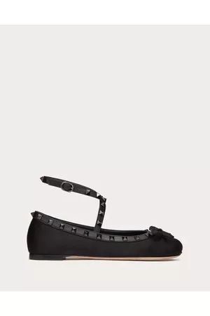 VALENTINO GARAVANI Women Ballerinas - ROCKSTUD SATIN BALLERINA WITH TONE-ON-TONE STUDS Woman BLACK 35.5