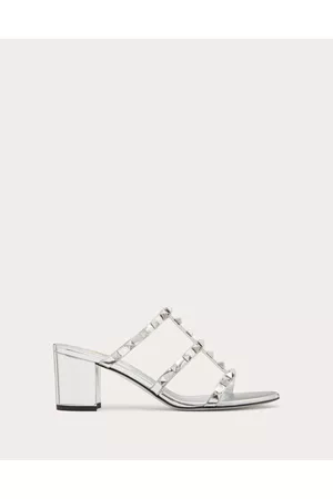 VALENTINO GARAVANI Women Heeled Sandals - ROCKSTUD MIRROR-EFFECT SLIDE SANDAL 60MM Woman SILVER 35.5