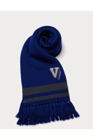 VALENTINO GARAVANI Men Winter Scarves - V-3D EMBROIDERED PATCH WOOL SCARF Man BLUE UNI