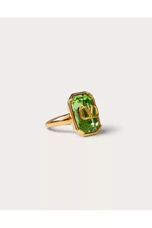 VALENTINO GARAVANI Women Gold Rings - VLOGO SIGNATURE METAL RING WITH CRYSTALS E-COMMERCE EXCLUSIVE Woman GOLD/GREEN 13