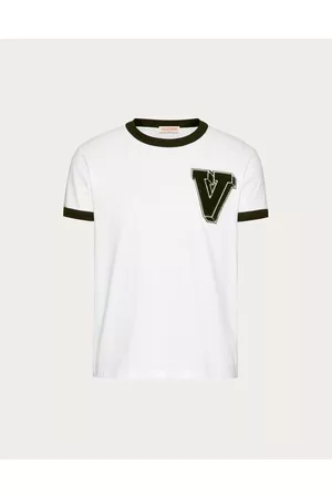 VALENTINO Men T-Shirts - COTTON T-SHIRT WITH V-3D PATCH Man WHITE/ BLACK 3XL