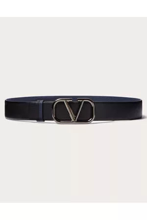 VALENTINO GARAVANI Men Belts - VLOGO SIGNATURE REVERSIBLE ELK-PRINT CALFSKIN BELT 40 MM Man BLACK/MARINE 085