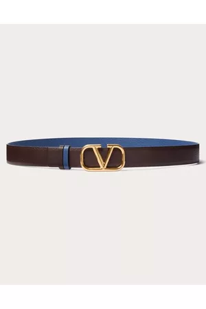 VALENTINO GARAVANI Men Belts - VLOGO SIGNATURE REVERSIBLE ELK-PRINT CALFSKIN BELT 30 MM Man FONDANT/BLUE 085